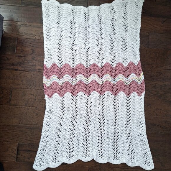 Handmade White and Pink Lap Blanket - Picture 1 of 5
